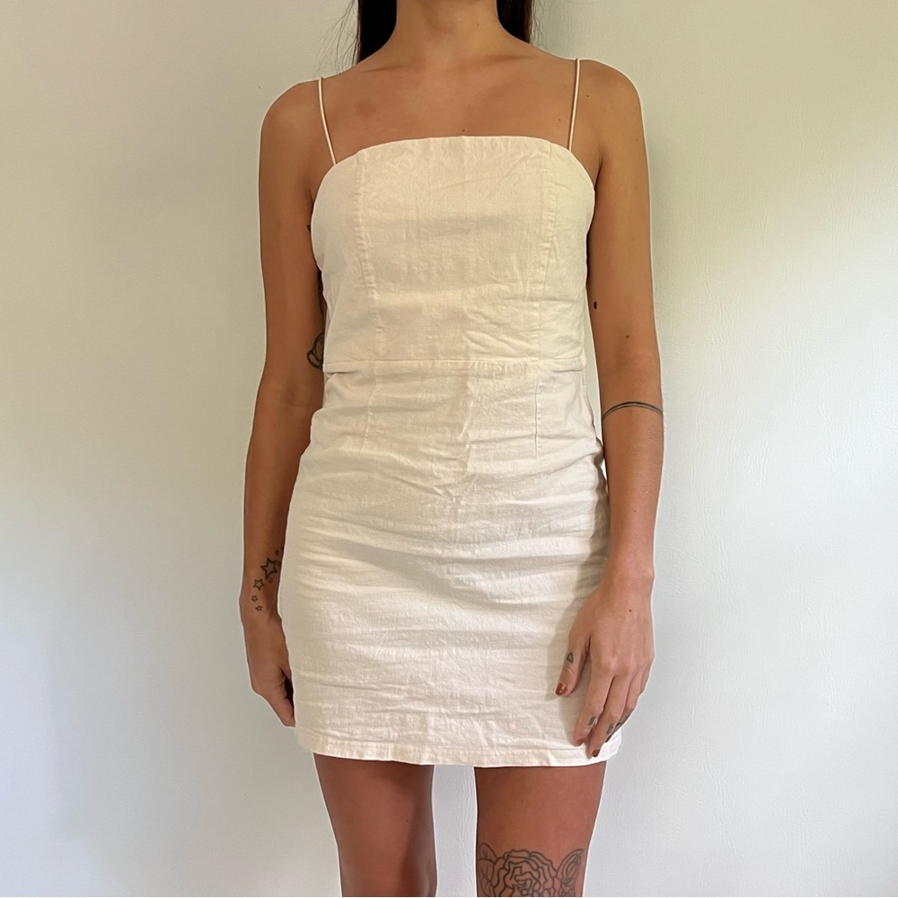 Urban Outfitters Colette Off White Cream Beige Linen Mini Dress